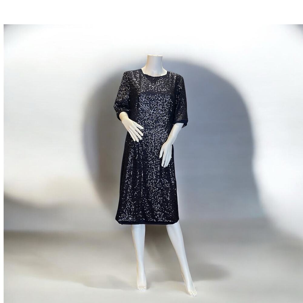 Vintage Eliza J Sequins Front Blue Dress Plus Size 14